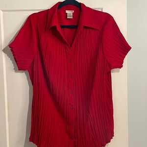 Lipstick Red Crinkle Pleat SS Button Front Blouse by east 5th Sz 1X Poly/Spandex
